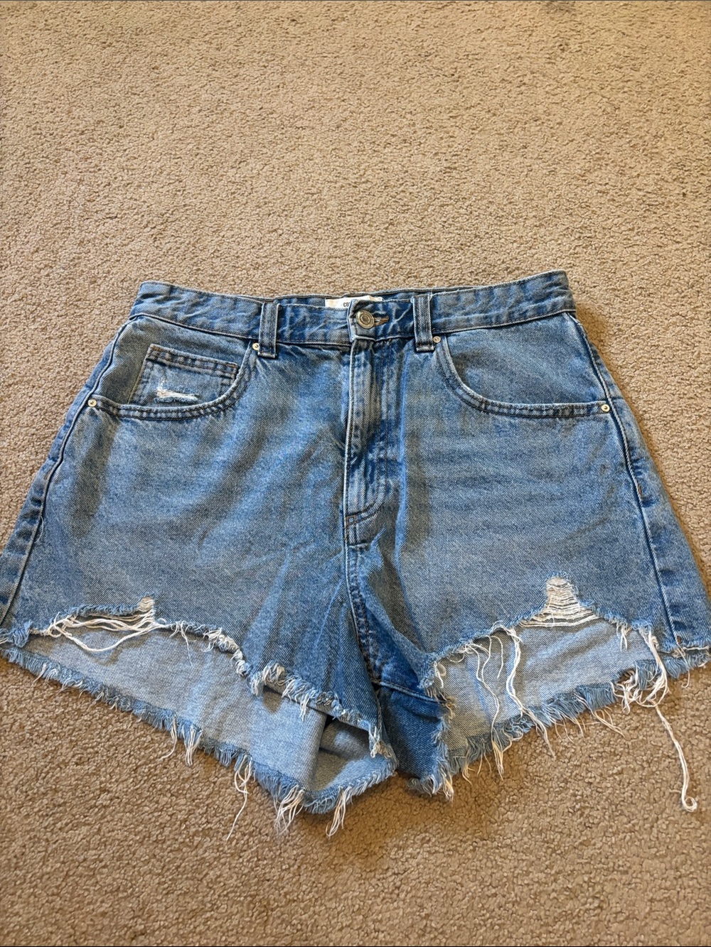 Cotton On Light Blue High-Waist Distressed Denim Shorts